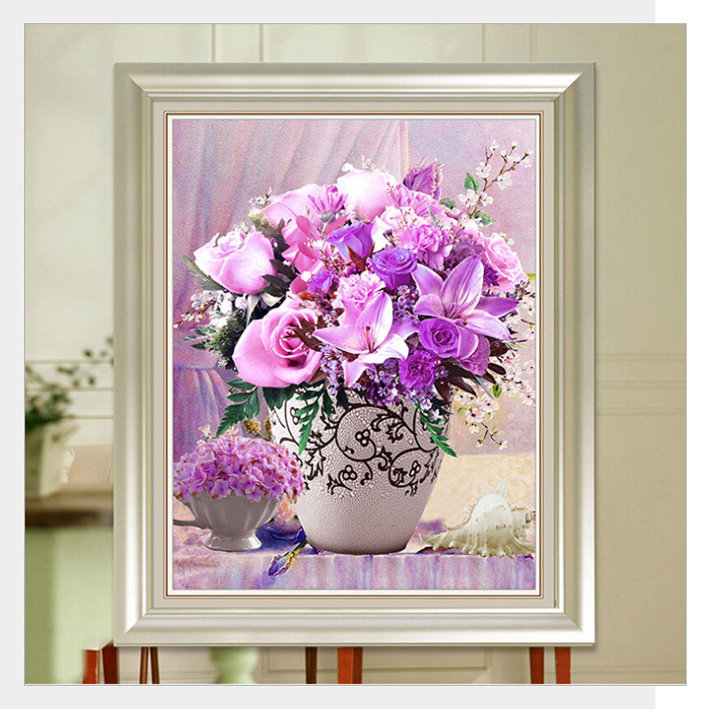DIY Floral Diamond Mosaic Painting  Rose & Lily Picture Full Round Wall Decor Diamond Embroidery Wedding Gift Decor
