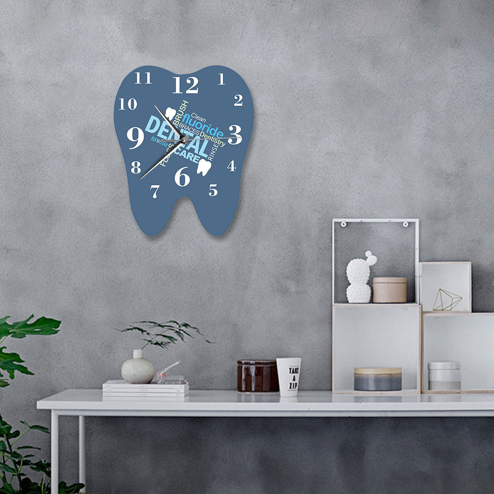 Tooth Shaped Dentist Word Art Wall Clock