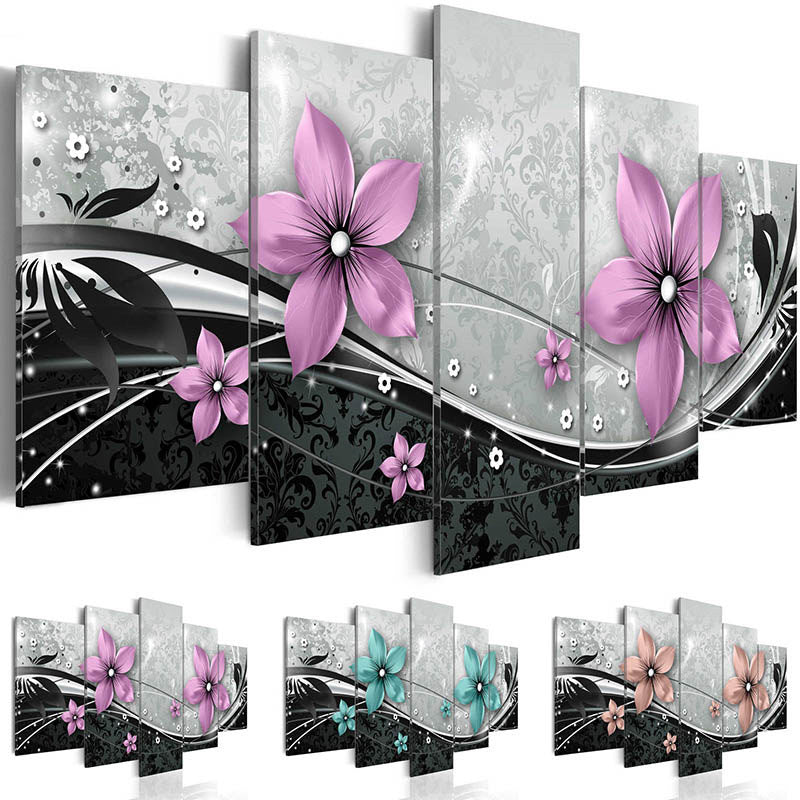 Abstract Gorgeous Flower 5 Piece Canvas Wall Art Poster Print Home Decor