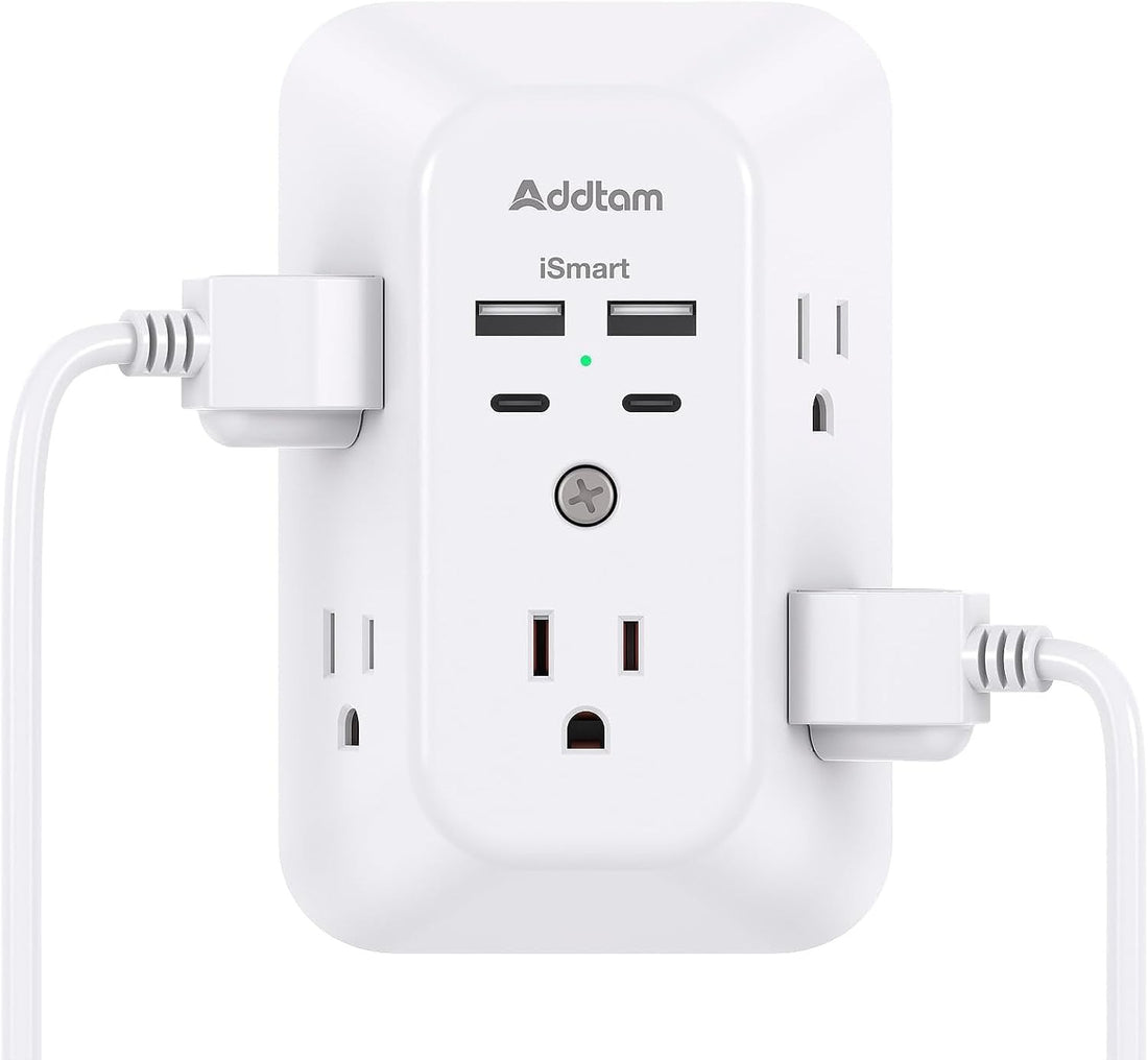5-Outlet Surge Protector Wall Charger with 4 USB Ports - 1680J Multi Plug for Home Office Travel