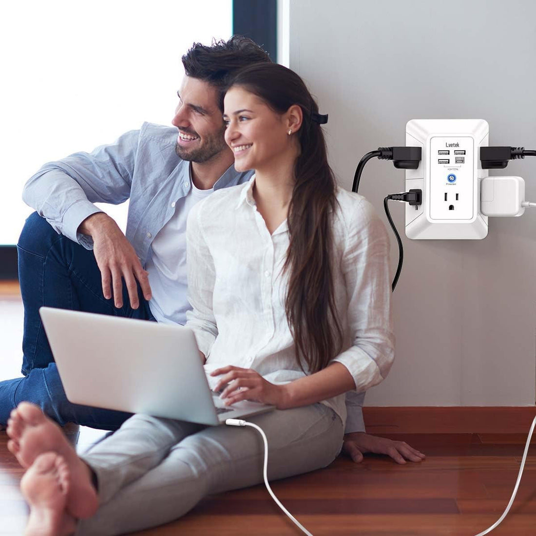 5-Outlet Surge Protector Wall Charger with 4 USB Ports - 1680J Multi Plug for Home Office Travel