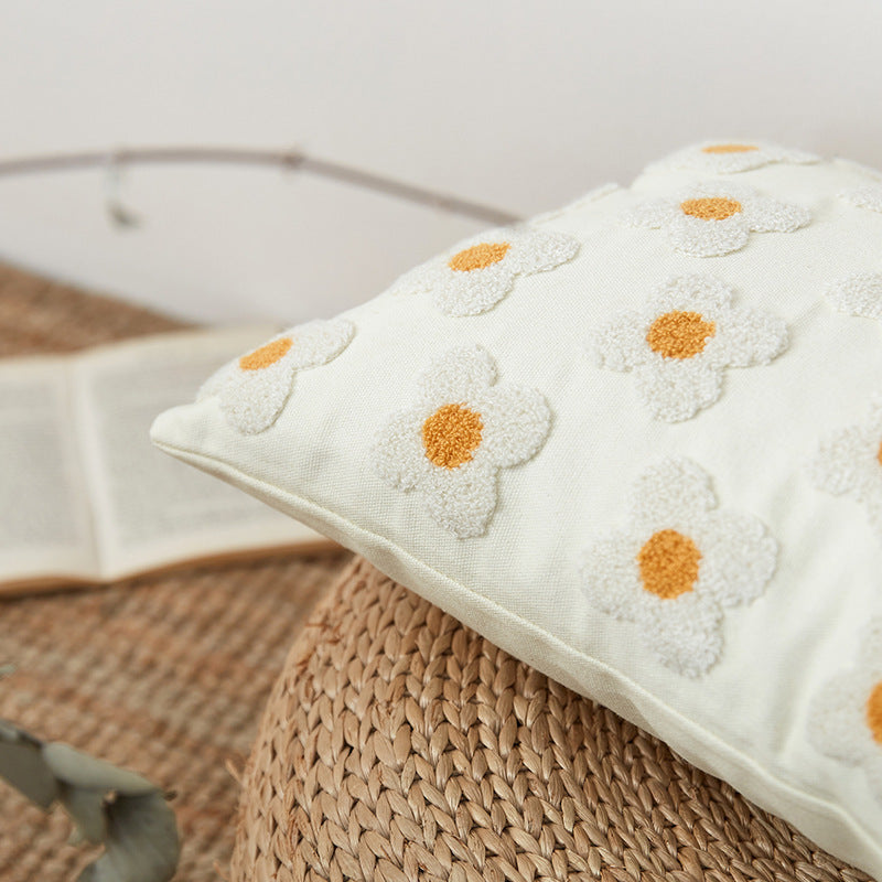 Flower Simple Nordic Cotton Embroidered Pillow