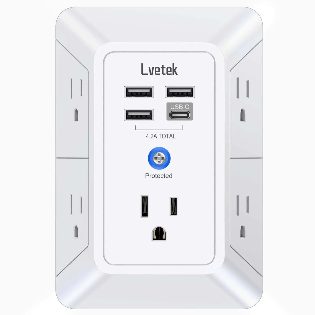 5-Outlet Surge Protector Wall Charger with 4 USB Ports - 1680J Multi Plug for Home Office Travel