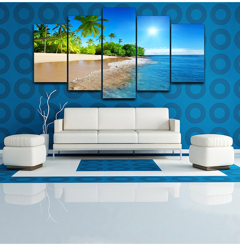 Art Wall Decor Living Room Sea Water Palm Tree Sun Sea View Modular Painting Canvas