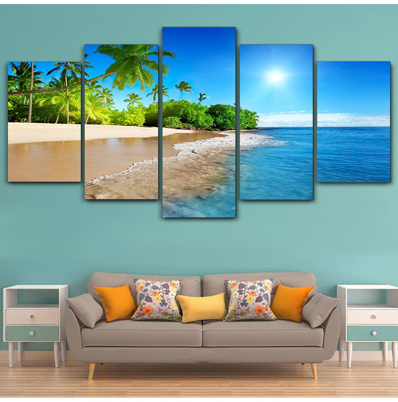 Art Wall Decor Living Room Sea Water Palm Tree Sun Sea View Modular Painting Canvas